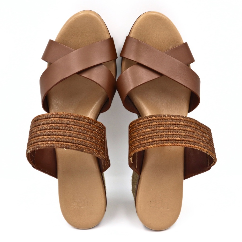 UGG Adriana Sandals Women’s 8.5 Brown Leather Platform‎ Espadrille Wedge - Picture 7 of 13